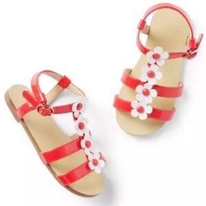 Janie and Jack Girl Red Patent Flower Sandals Straps Summer Sz 13 NWT